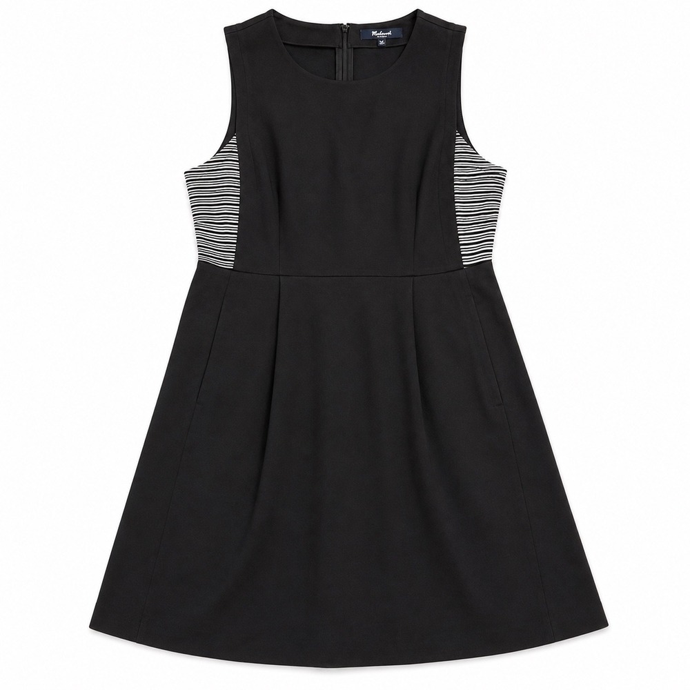 Madewell Sleeveless Black Ponte Knit Striped Side Panel Dress Size 12